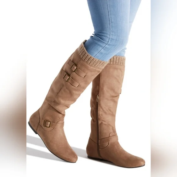 Shoe Dazzle Tan Heeled Boots NWOT SIZE 11 WC - Picture 1 of 13